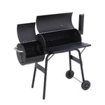 2-in-1 Charcoal Grill & Smoker Combo, Barrel BBQ with Offset Smoker, Outdoor Barbecue with Wheels, Thermometer & Side Shelf