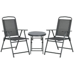 Patio Bistro Set Folding Chairs & Coffee Table For Balcony | Dark Gray