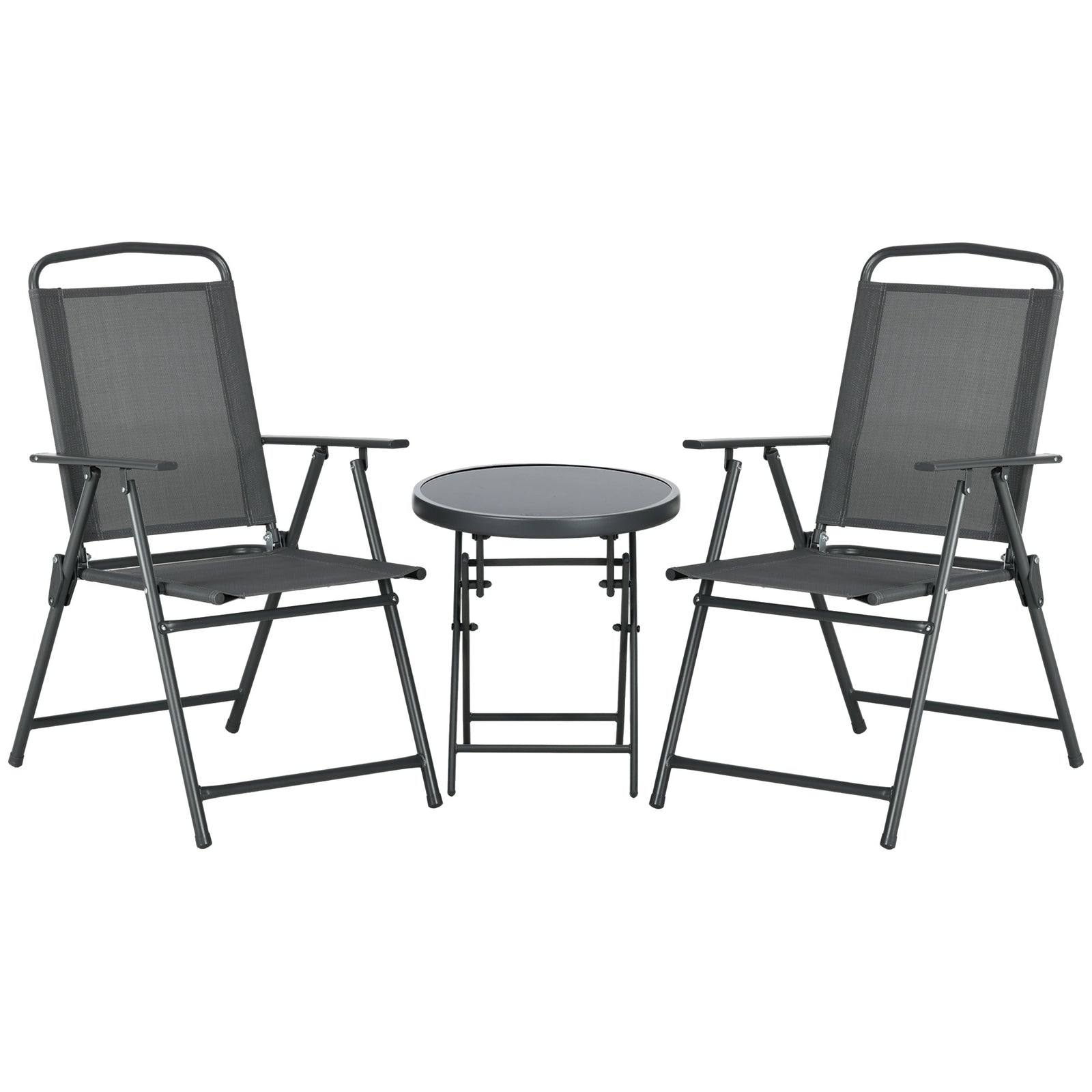 Patio Bistro Set Folding Chairs & Coffee Table For Balcony | Dark Gray