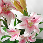 Artificial 90cm Lily Stargazer Style Lillies Plant Large Flowers Pink
