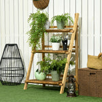 Flower Stand Plant Display Rack 3-tier Foldable Wood Garden | Medium | Brown