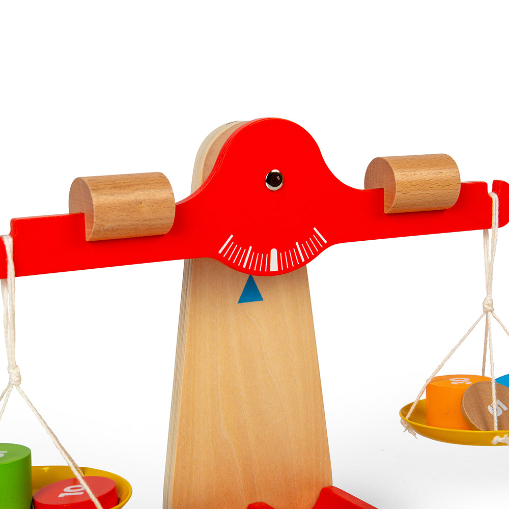 Wooden Balancing Scales Game, Includes 7 Weighted Discs