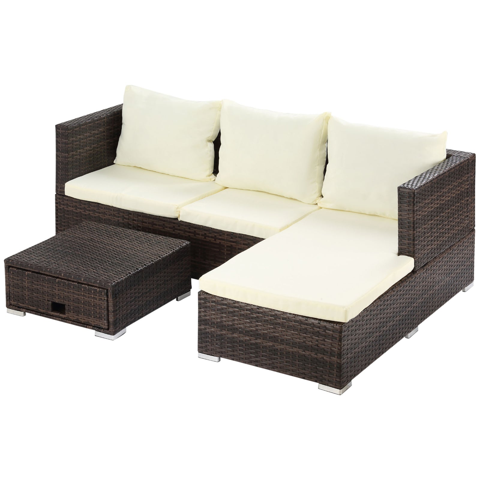 Rattan Garden Sofa Set Storage Table Wicker Patio Lounger | Brown