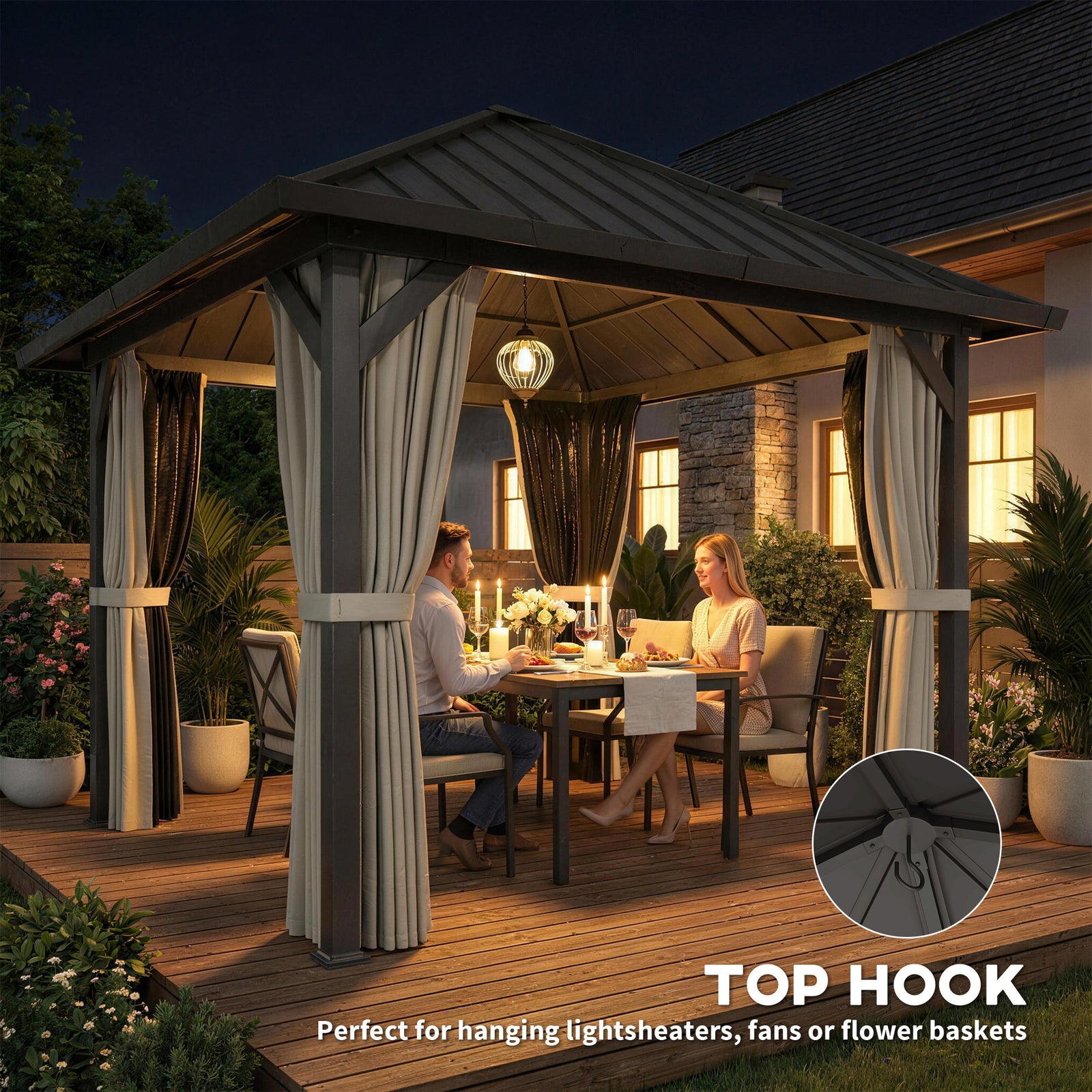 3 X 3(m) Metal Hardtop Gazebo With Netting And Curtains | Black