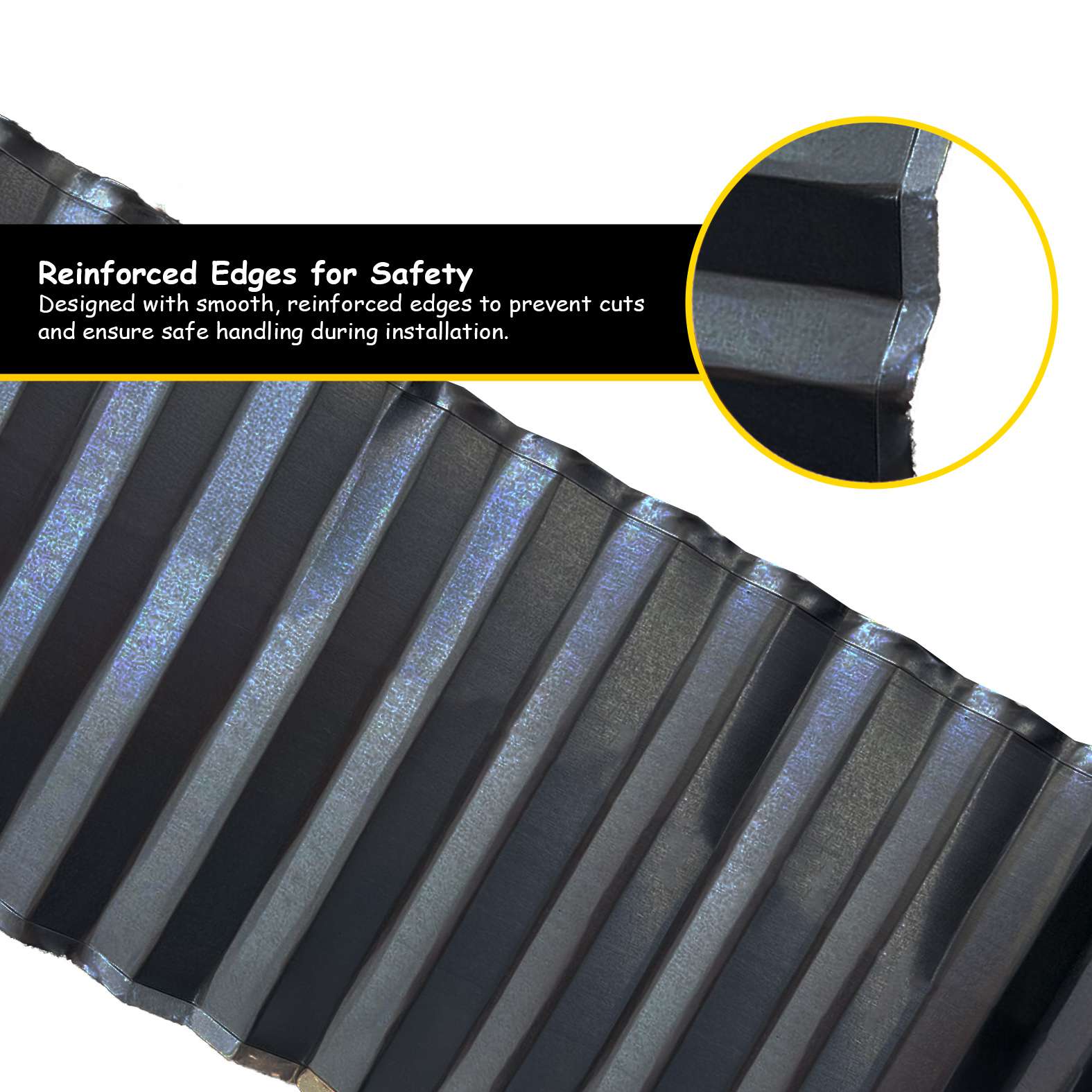 Black Metal Corrugated Metal Lawn Edging Garden Border Roll | 6m | Black