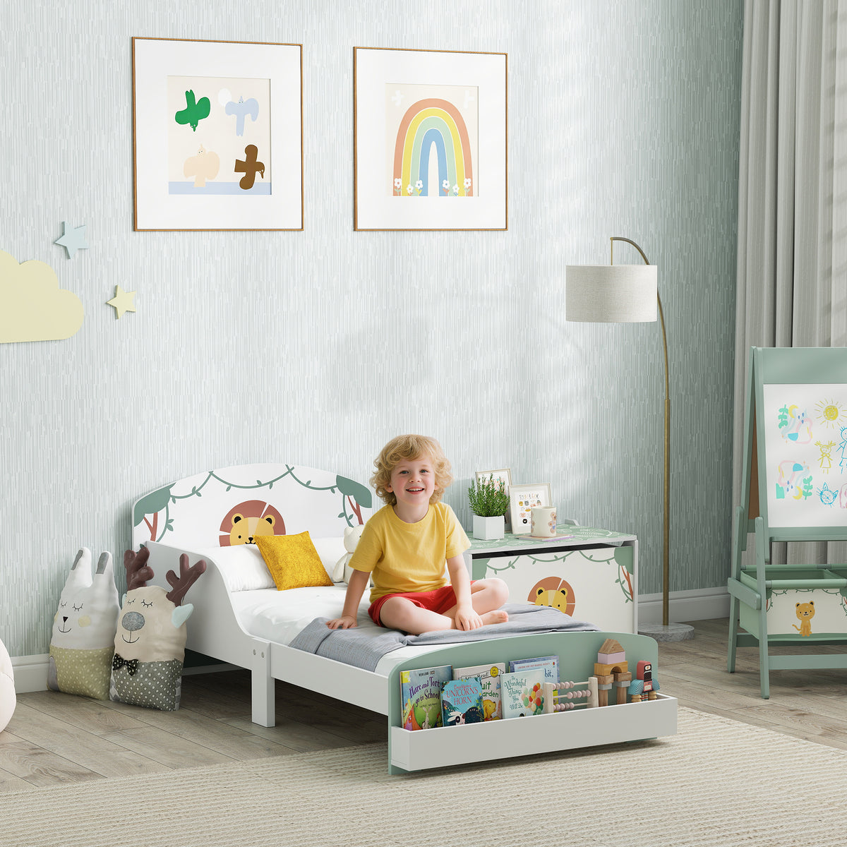Toddler Bed, Lion-themed Kids Bed Frame With Storage | Green