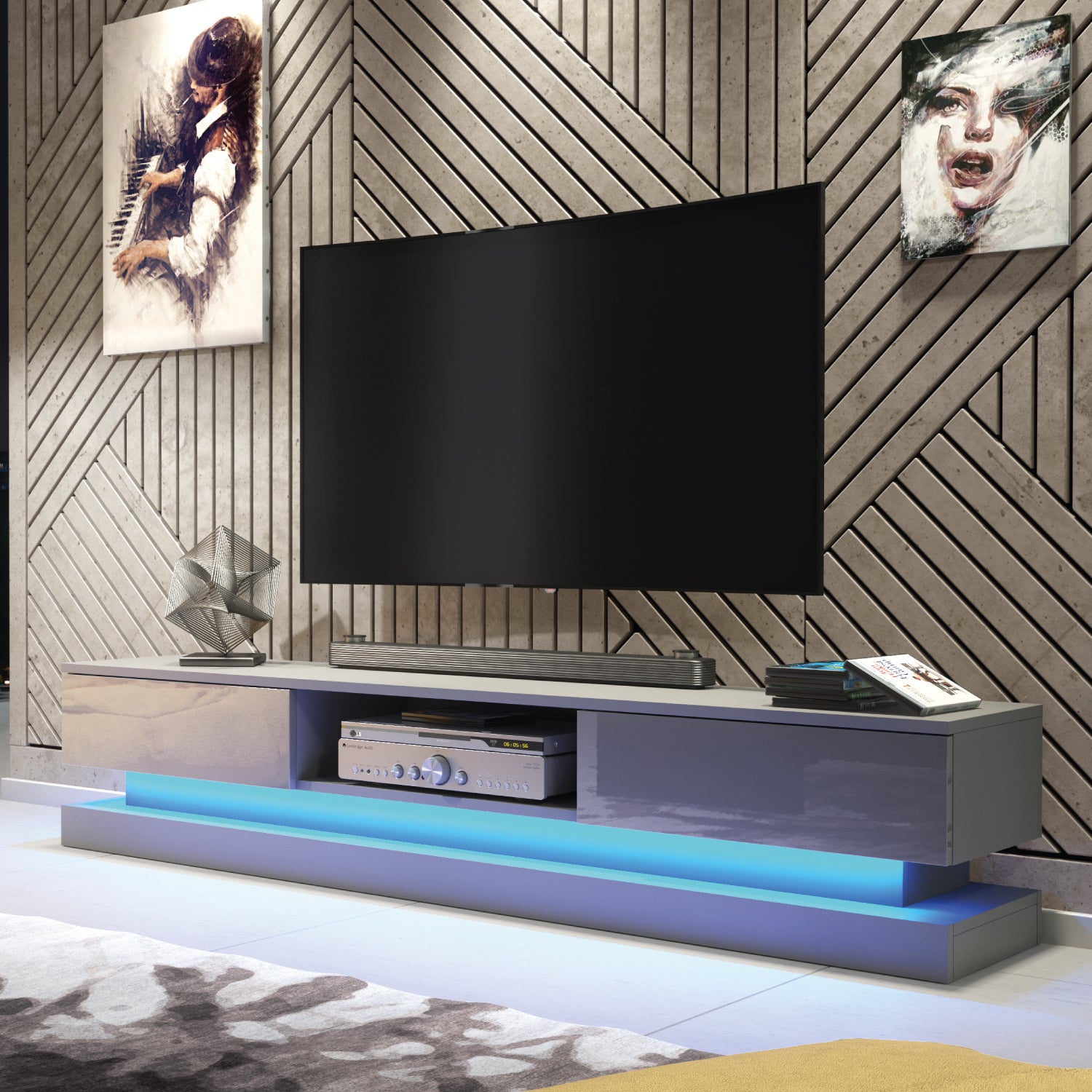 Bloom Tv Unit 180cm With Led Lights | Dark Grey