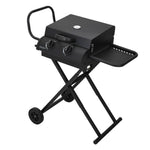 Portable 2-burner Gas Bbq Grill – Folding Trolley With Side Shelf, Thermometer, Wheels, And Outdoor Cooking Plate