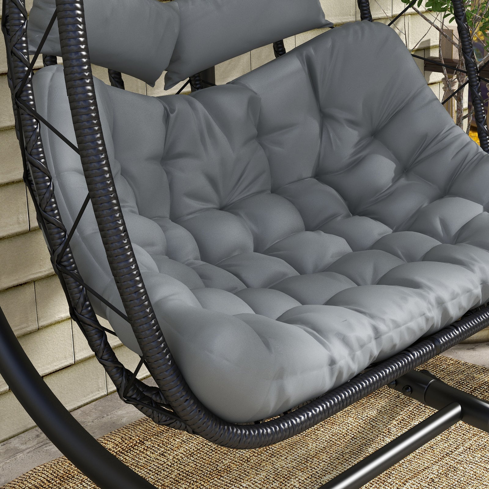 Pe Rattan Hanging Egg Chair With Metal Stand, Headrest