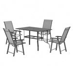 5 Pcs Garden Dining Set Metal Slatted Coffee Table With Foldable Chairs