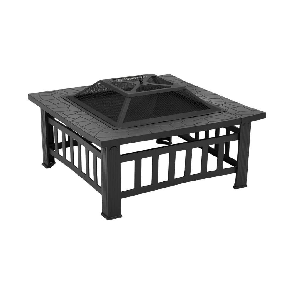 Heavy Duty Outdoor Fire Pit With Mesh Spark Screen And Grill Grate