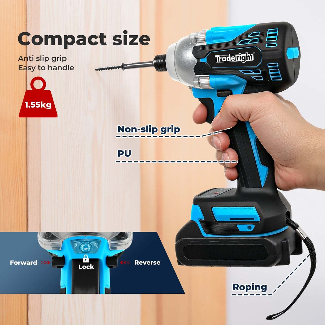 21v Cordless Brushless Impact Driver 2 Battery 1/4" Electric Wrench | Blue