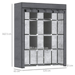 Fabric Portable Wardrobe With 8 Shelves 2 Hanging Rails | Dark Grey