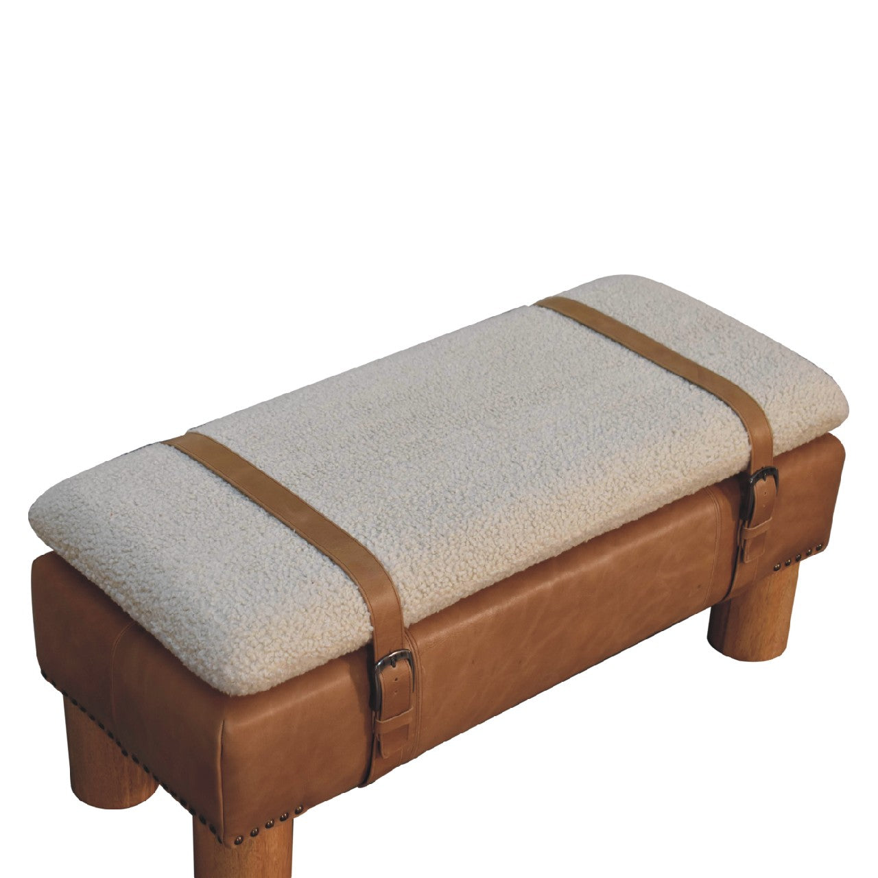 Solid Wood Strapped Cyclinder Bench