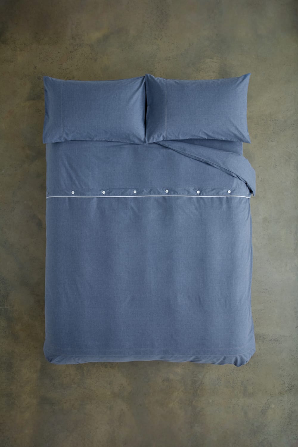 Southwick Cotton Rich Soft Duvet Cover Set -  Breathable Melange Look Bedding With Piped Finish | Super King | Blue
