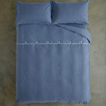 Southwick Cotton Rich Soft Duvet Cover Set -  Breathable Melange Look Bedding With Piped Finish | Double | Blue