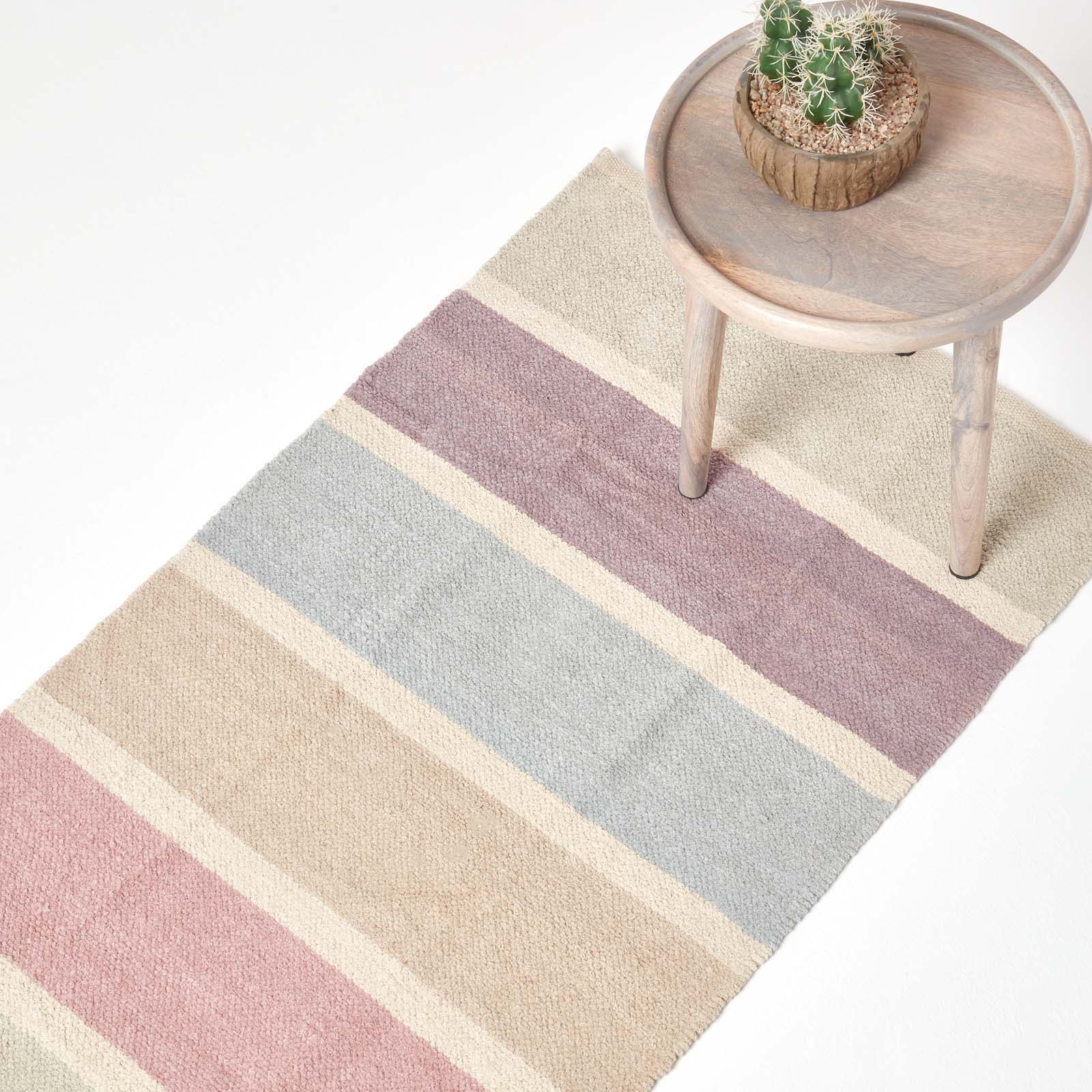 Cotton Chenille Striped Rug | 200cm | Blue & Grey
