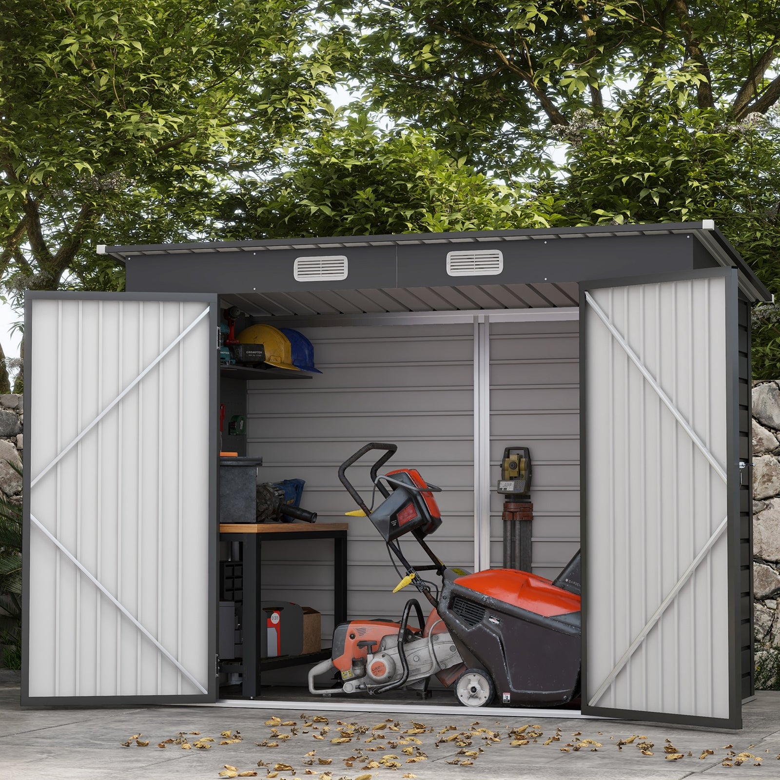 8 X 4ft Metal Garden Storage Shed With Doors And 2 Vents | Gray
