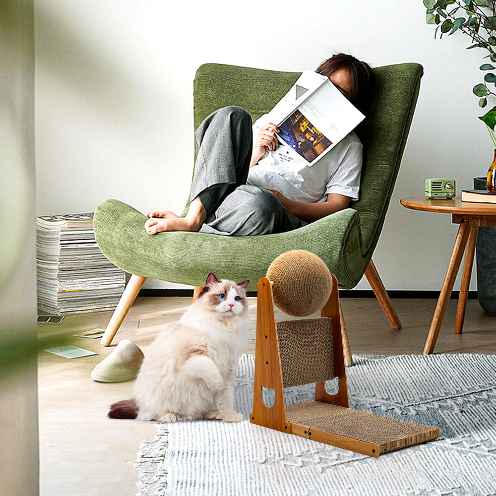 L-shaped Cat Scratcher With Cat Scratching Ball | Large