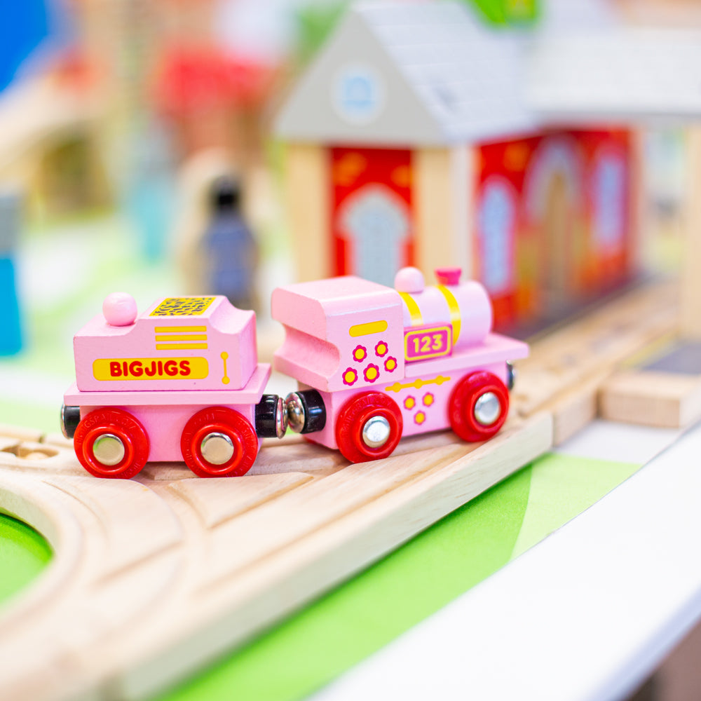 Pink 123 Wooden Train Engine and Carriage