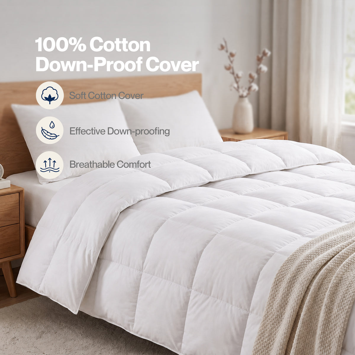 Duvet Goose Down Quilt 9tog 100% Cotton Cover Washable | King | White