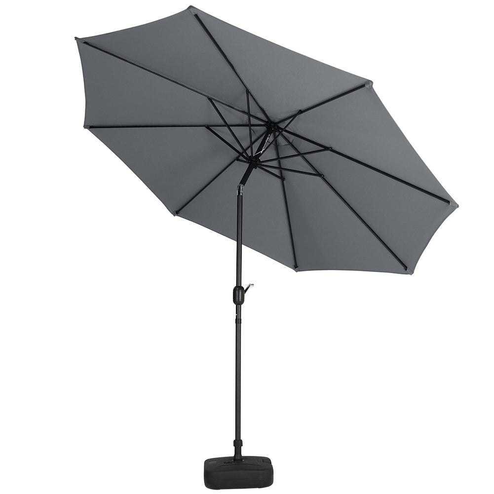3m Garden Parasol Adjustable Tilting Parasol With Crank Handle With Plastic Fillable Base | One Size | Grey