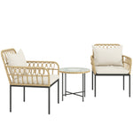 3 Piece Rattan Bistro Set, Glass Top Table And Chairs | Beige