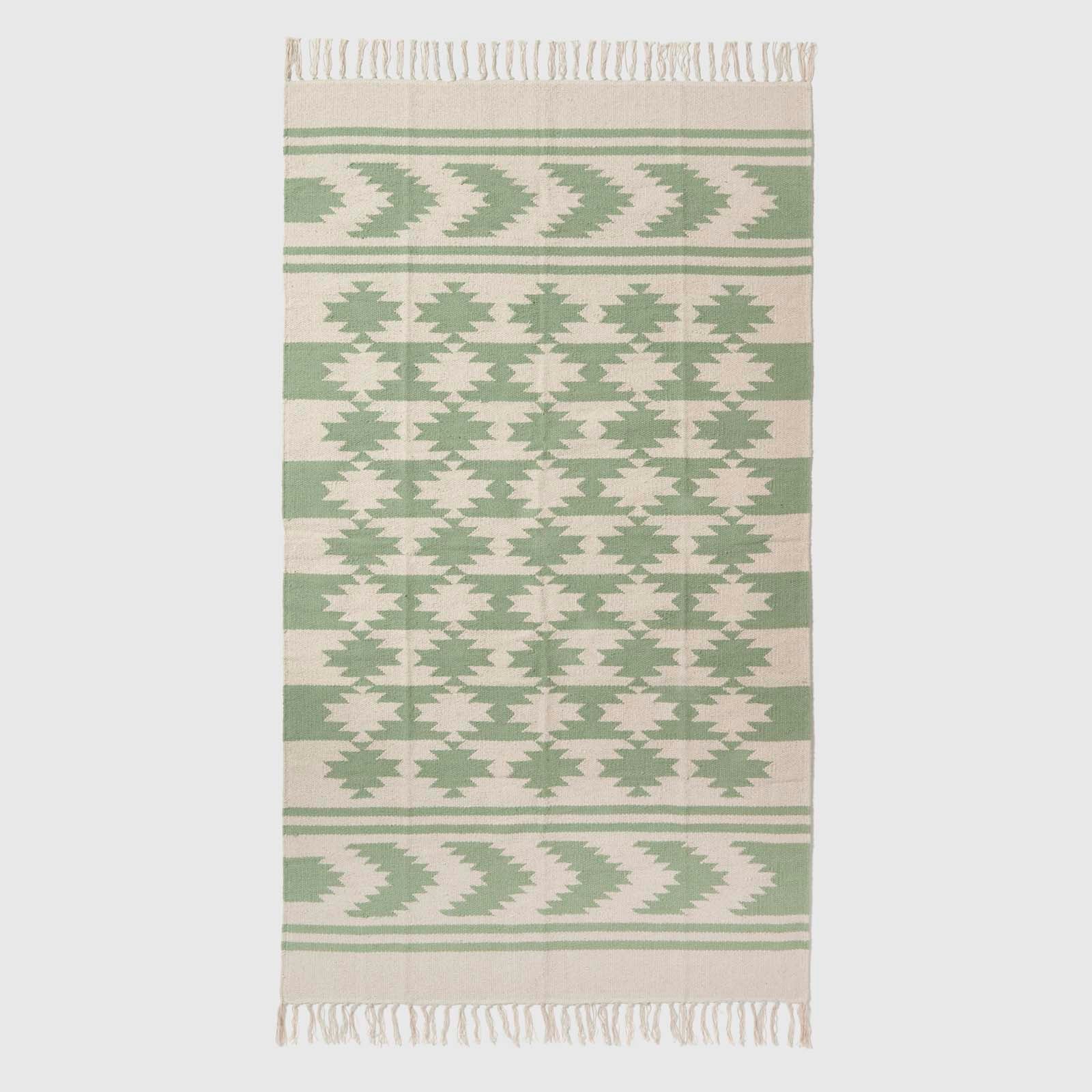 Turin Green & Natural Kilim Cotton Rug | Extra Large | Green