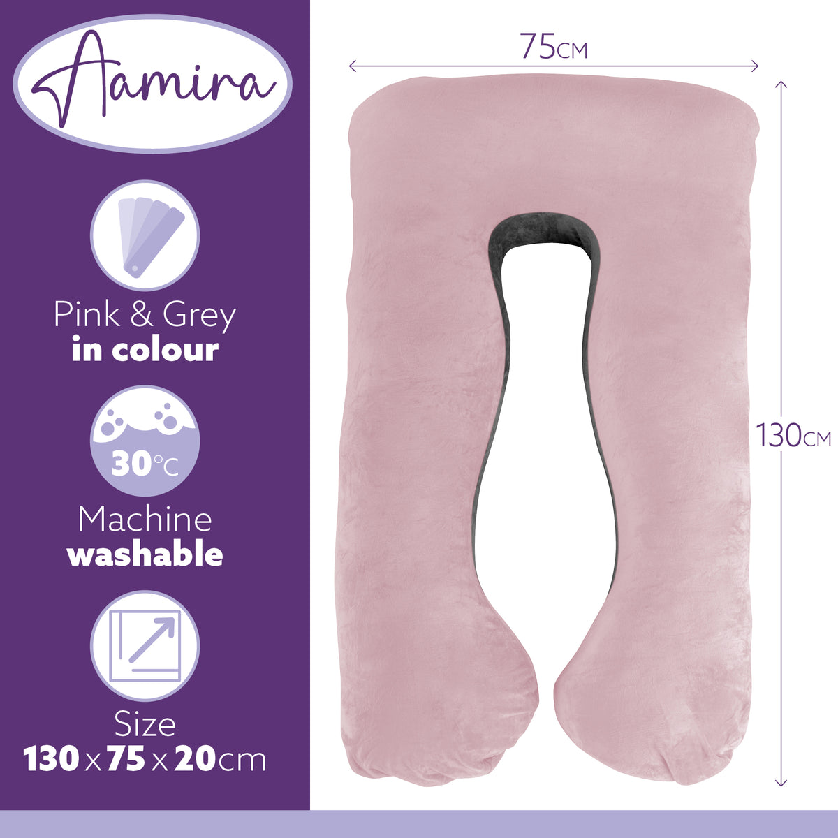 U Shaped Pregnancy Pillow, 135x75x20cm Shredded Memory Foam Full Body Maternity Cushion For Sleeping | U Shape | Pink