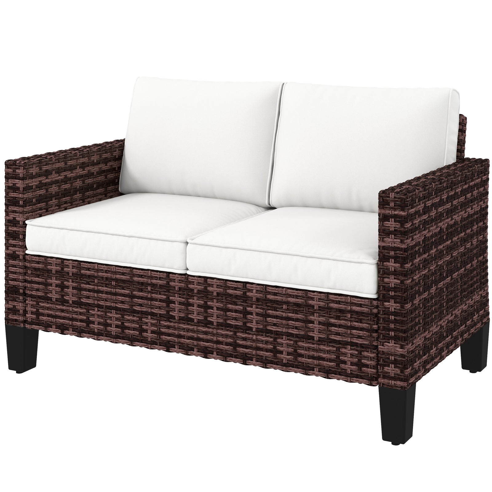 Rattan Sofa W/ Cushions, 2 Seater Garden Furniture | Brown