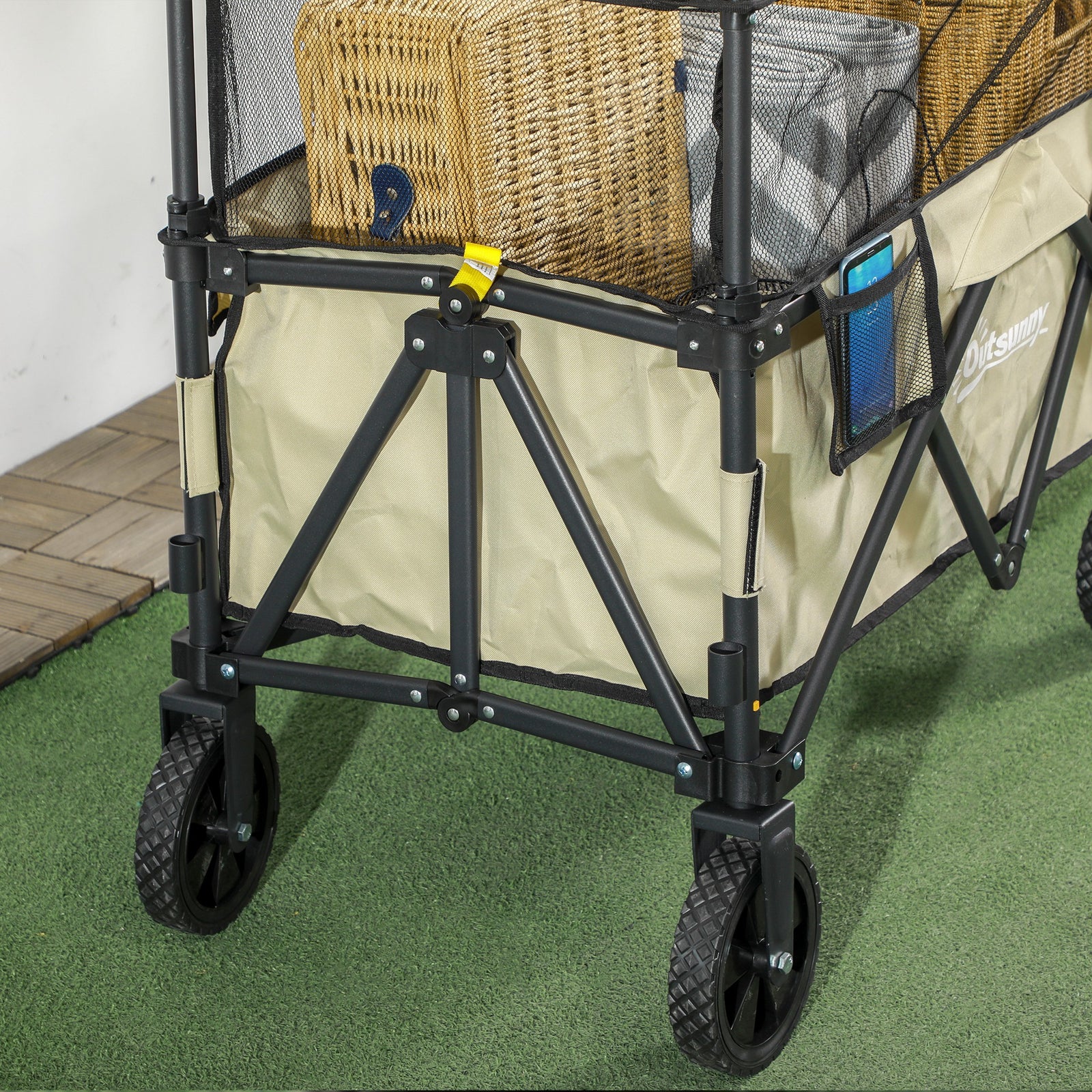 180l Folding Garden Trolley Wagon With Extendable Side Walls | Khaki