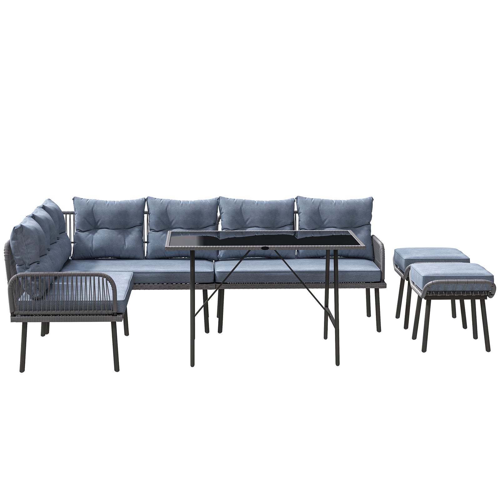 6 Piece Rattan Set, 8 Seater Corner Sofa