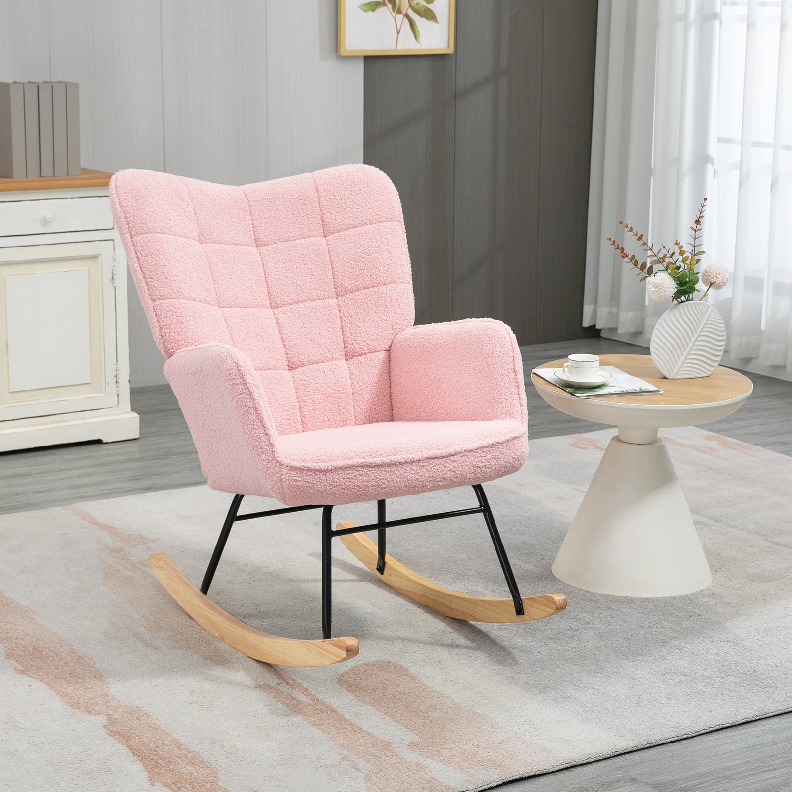 Wingback Rocking Chair For Nursing W/ Steel Frame | One Size | Pink