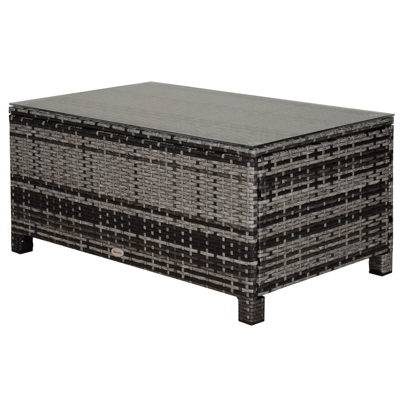 Garden Rattan Side Table,wicker Coffee Desk, Glass Top | Dark Gray