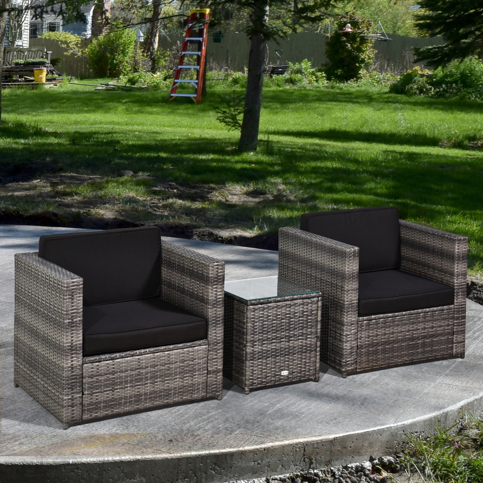 3pcs Patio Rattan Sofa Garden Furniture Set W/ Cushions | Gray