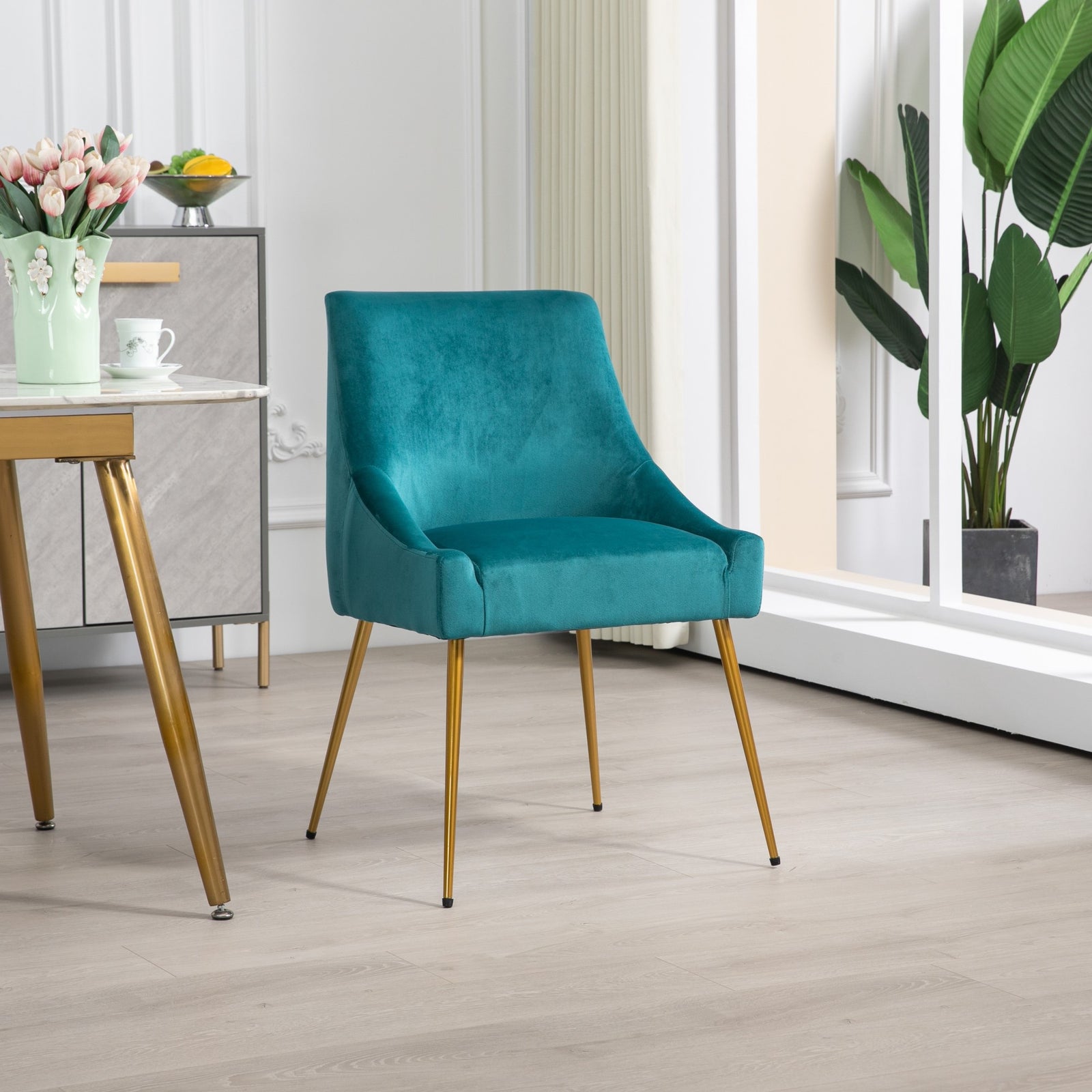 Set Of 2 Lograto Velvet Dining Chairs | Teal