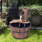 Barrel Patio Water Fountain With Electric Pump, Garden Decor