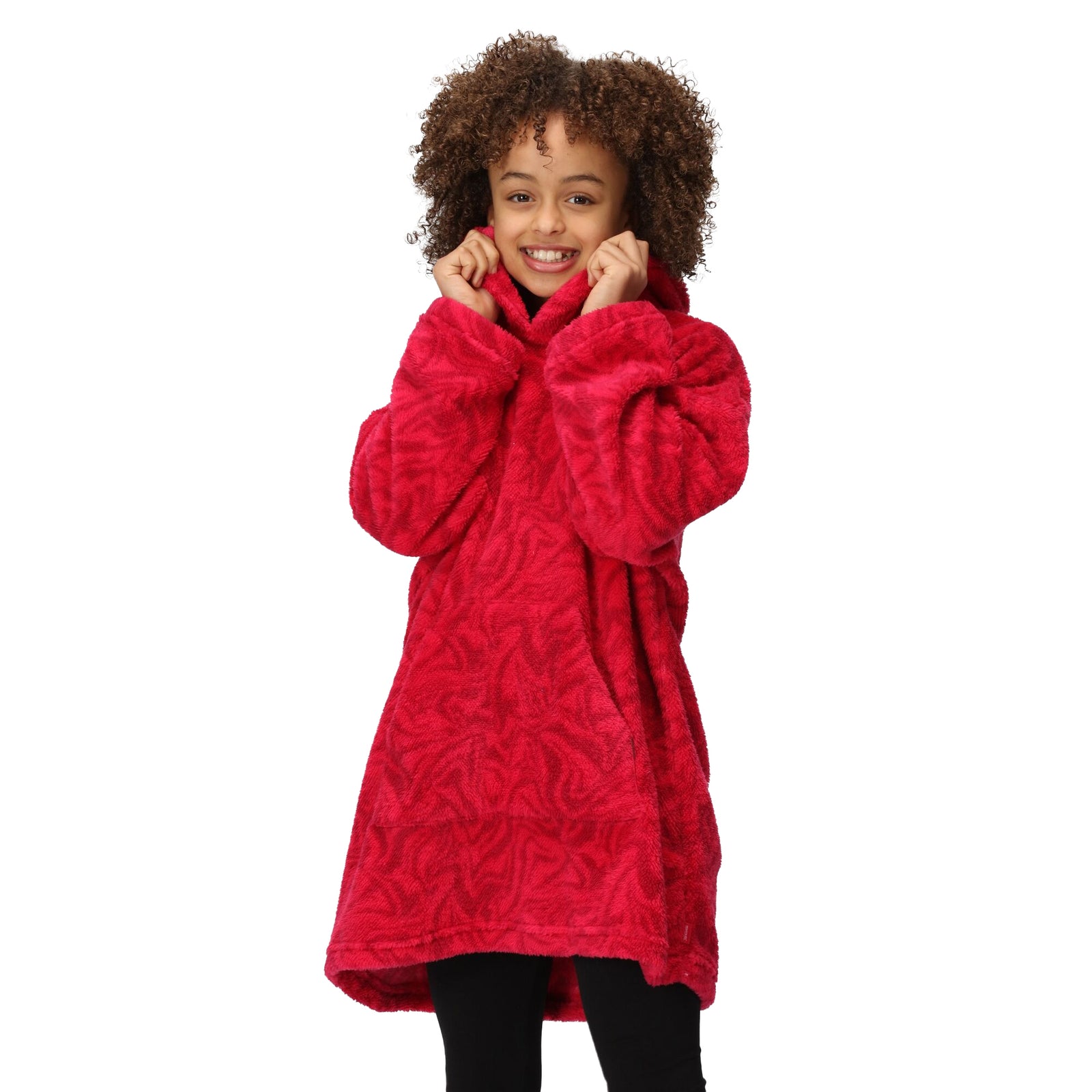 Childrens/kids Cosy Zebra Print Poncho | 5-8 Years | Pink