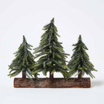 HOMESCAPES Set Of 3 Frosted Xmas Trees On Firwood Log Base, 27 X 27 Cm