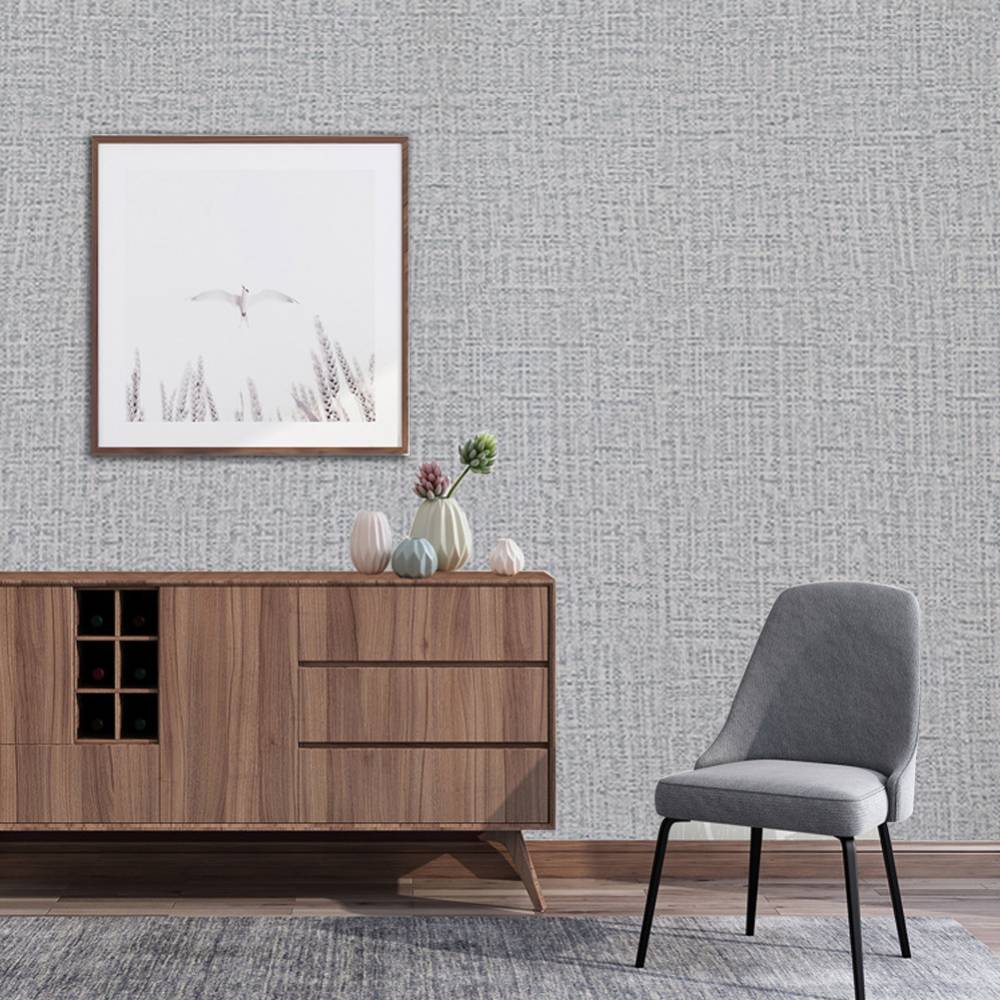 Grey Linen Textured Pvc Self-adhesive Wallpaper