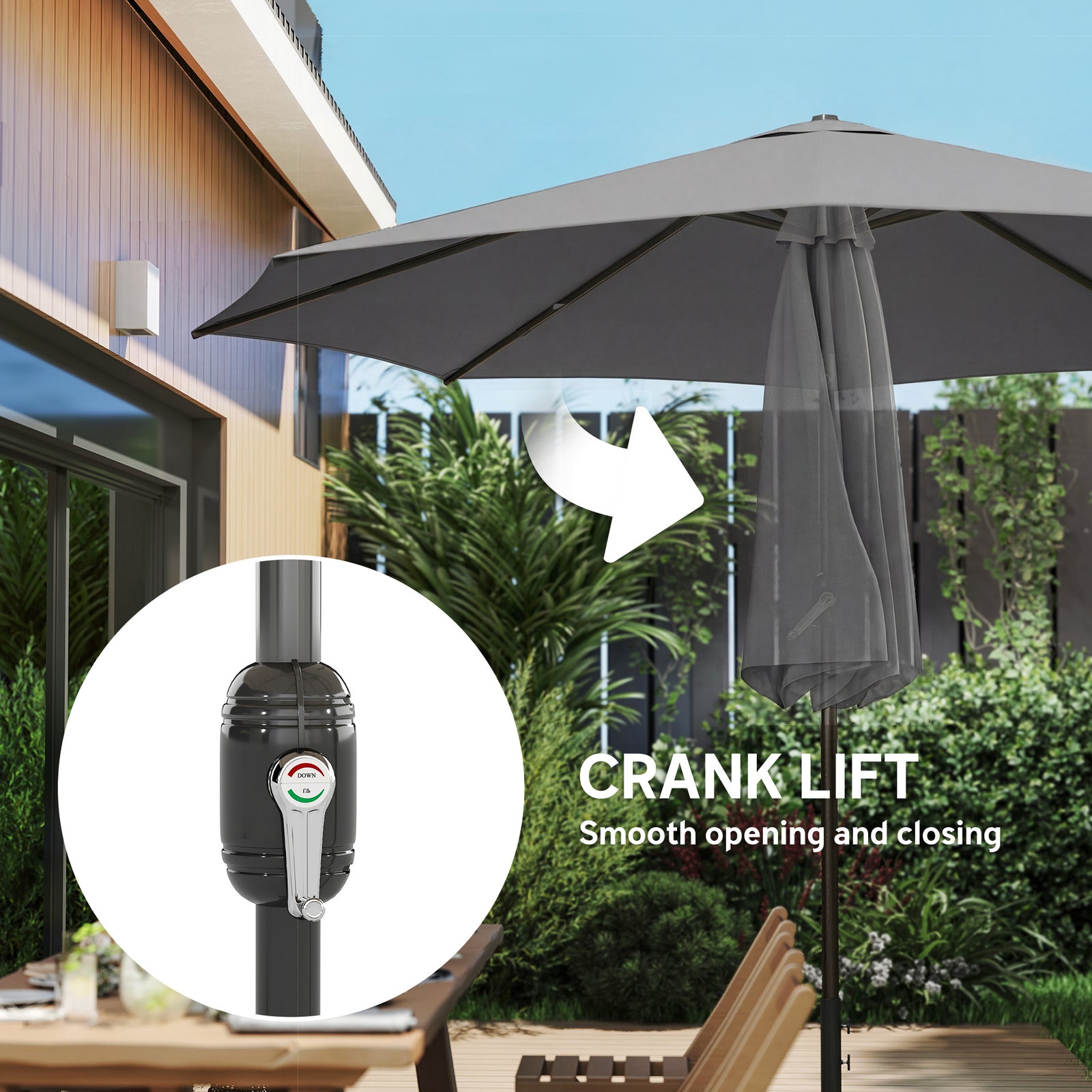 2.7 M Garden Parasol Umbrella With Cross Base, Sandbag | Light Grey