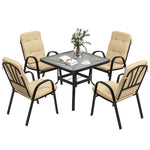 Garden Dining Set, Glass Table W/ Umbrella Hole & Seats | Beige