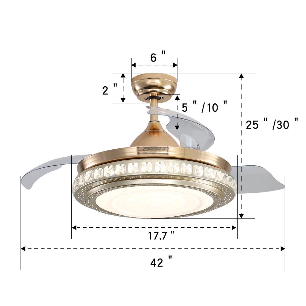 Modern 3 Blade Gold Crystal Ceiling Fan With Dimmable Led Light & Remote Luxury Round Design