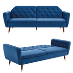 Velvet Click Clack Button Back Sofa Bed - 3 Seater | Blue
