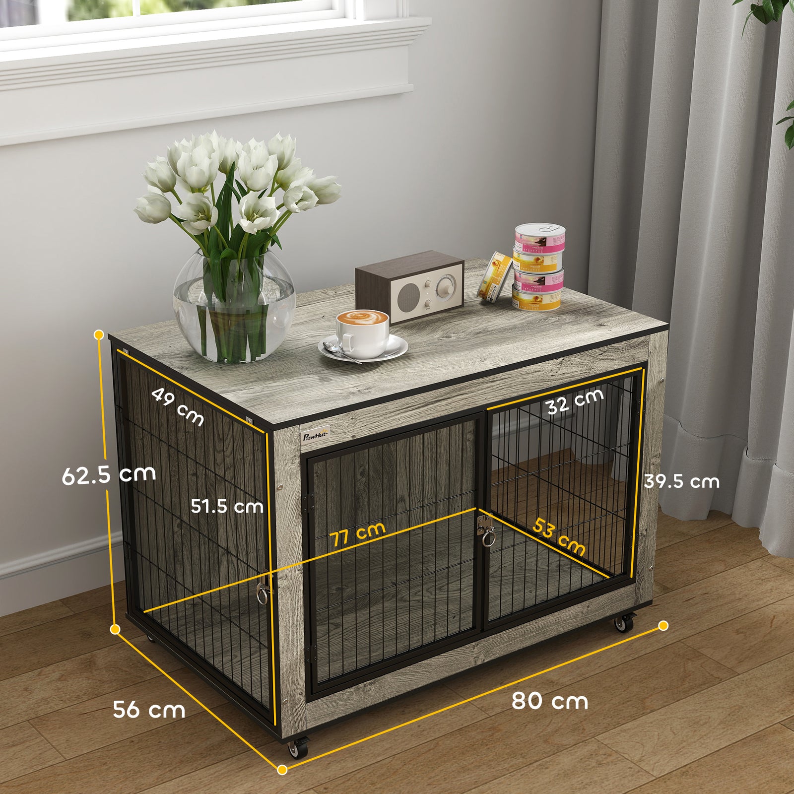 Dog Crate Furniture On Wheels, For Dogs | Black