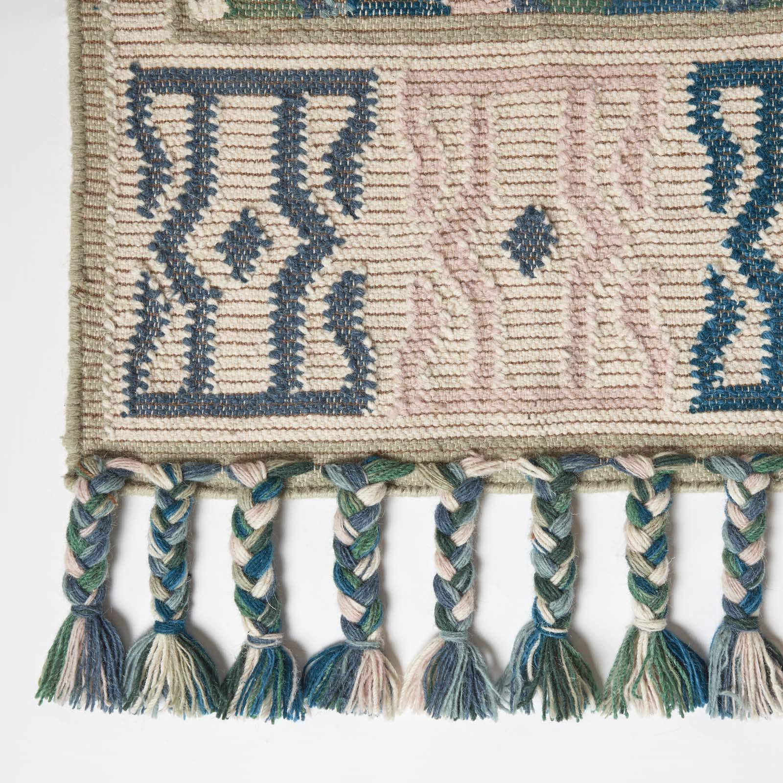 Matala Green & Blue Kilim Wool Rug | 200cm | Light Green