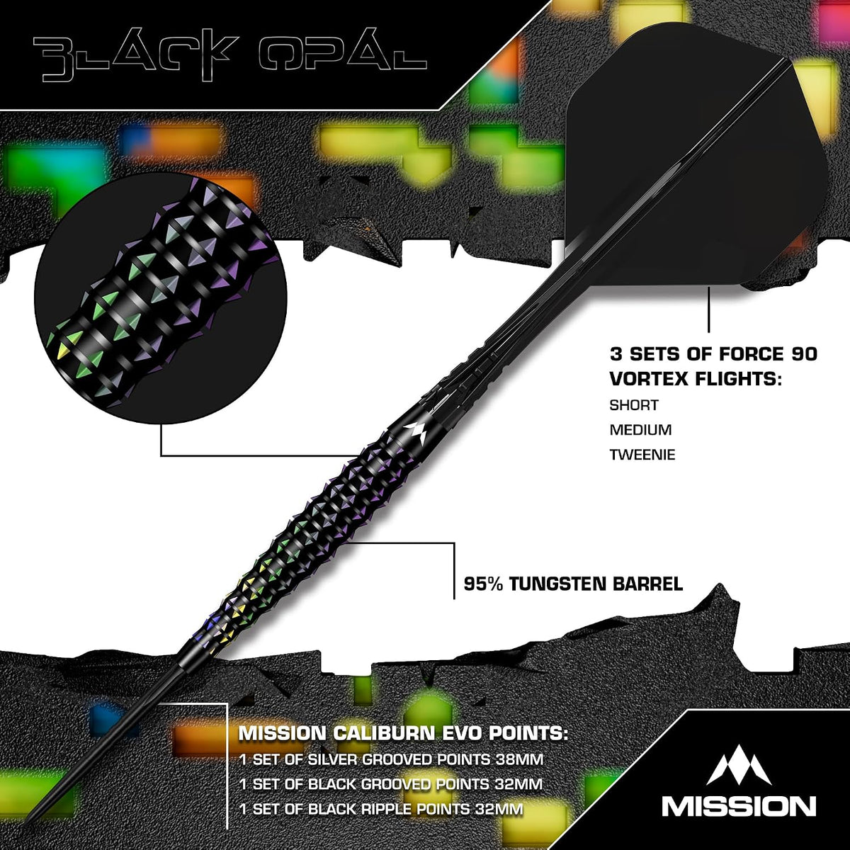 Opal Darts - Steel Tip - 95% Tungsten | 24g | Black
