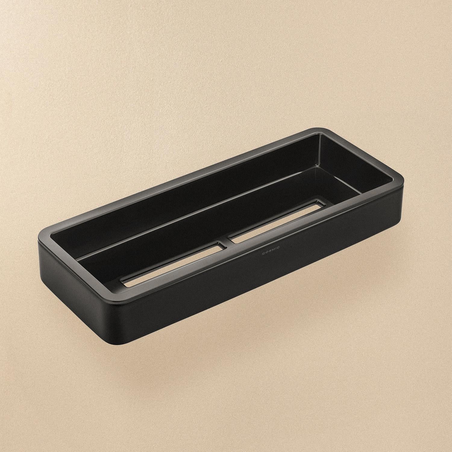 Bathroom Shelf Rectangular, 30 Cm Black Matt Metal & Plastic Wall-mounted