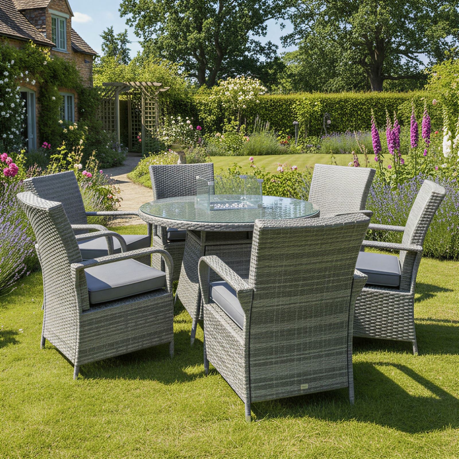 Windsor Xl Rattan 6 Seat Firepit Dining Set | 6 Seat | Mixed Grey
