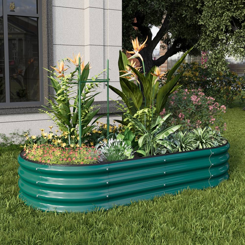 Galvanized Metal Raised Garden Bed – Elevated Planter Box With Safety Edging, Green, 120cm/160cm W X 80cm D X 30cm H | Large | Green